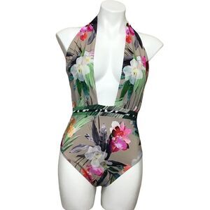 La Blanca Flora Beyond The Jungle Wrap Front Plunge Swimsuit NWT Size 12
